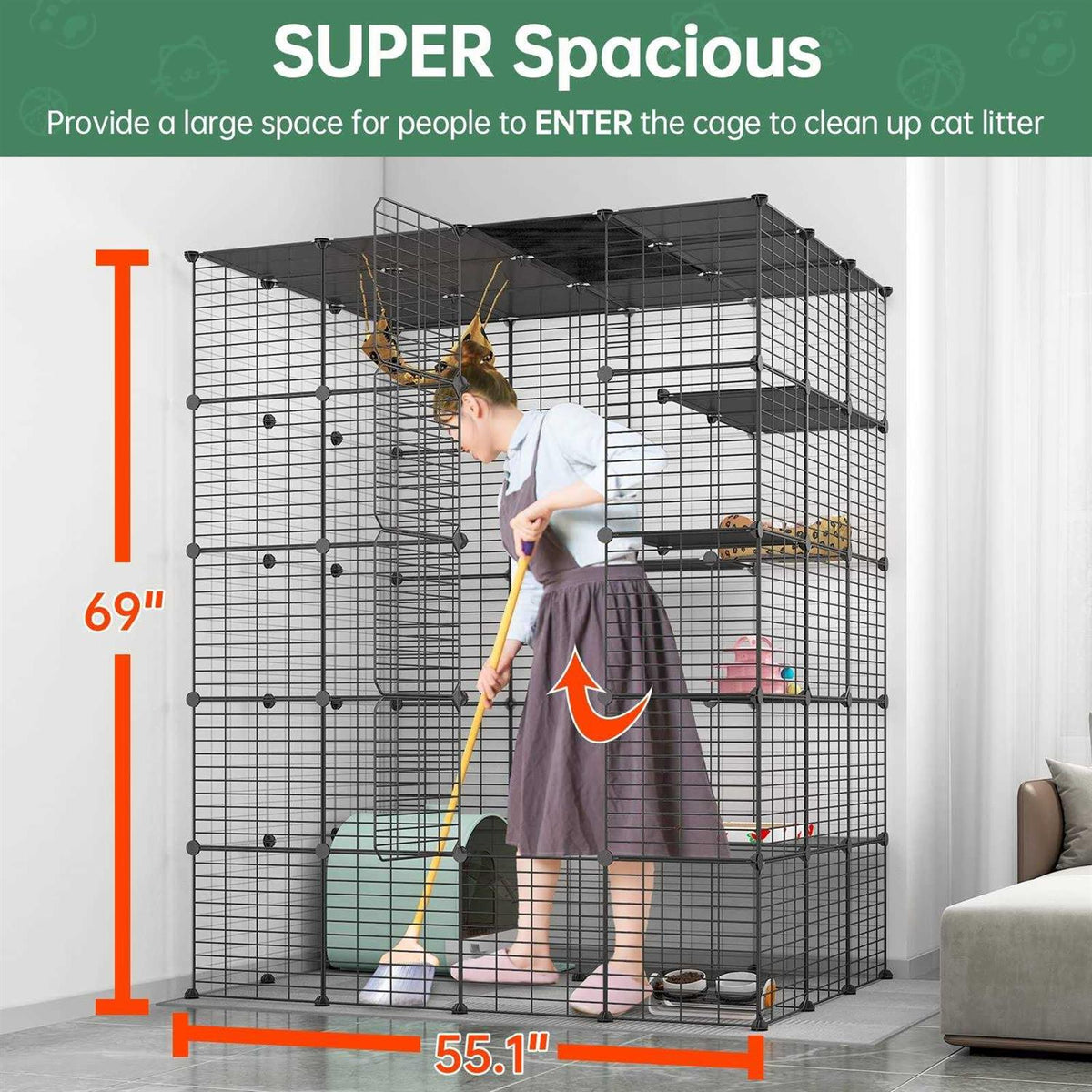 Large Cat Cage Metal Wire Kennels Crate U639
