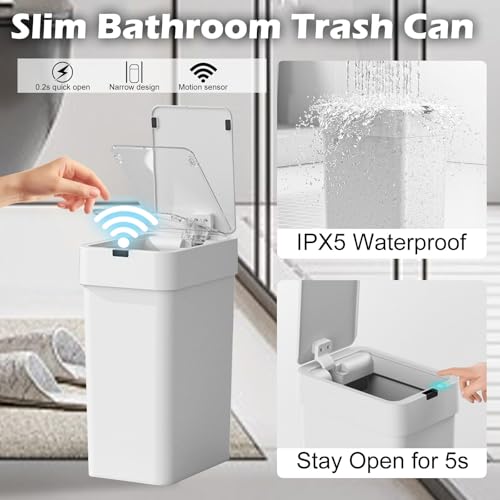 2 Pack Automatic Motion Sensor Trash Can, 2.5 Gallon + 4 Gallon White V68441