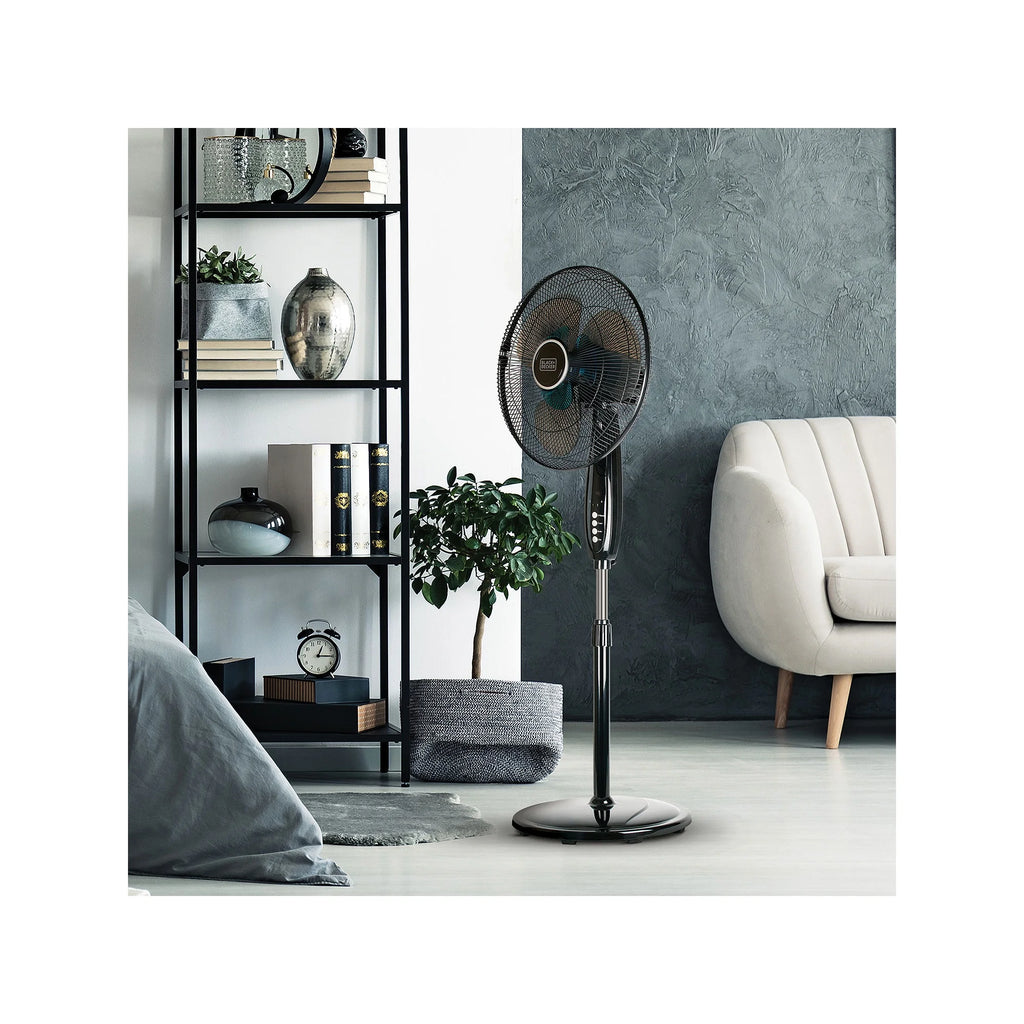 Black 3-Speed Oscillating Stand Fan with Remote I489