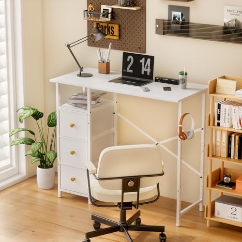 White Compact Vanity Desk with Drawers I2647