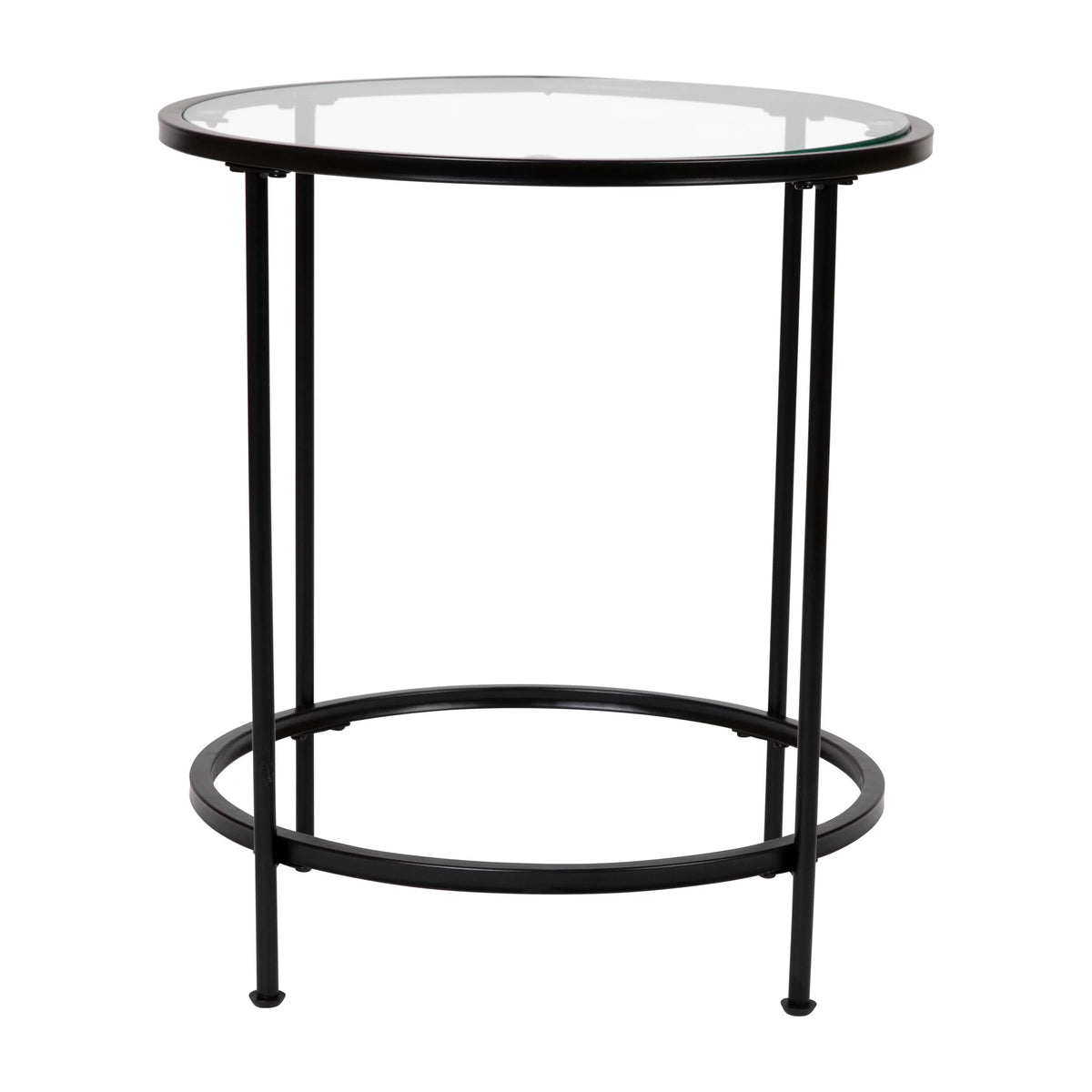 Round Glass End Table with Black Frame E438