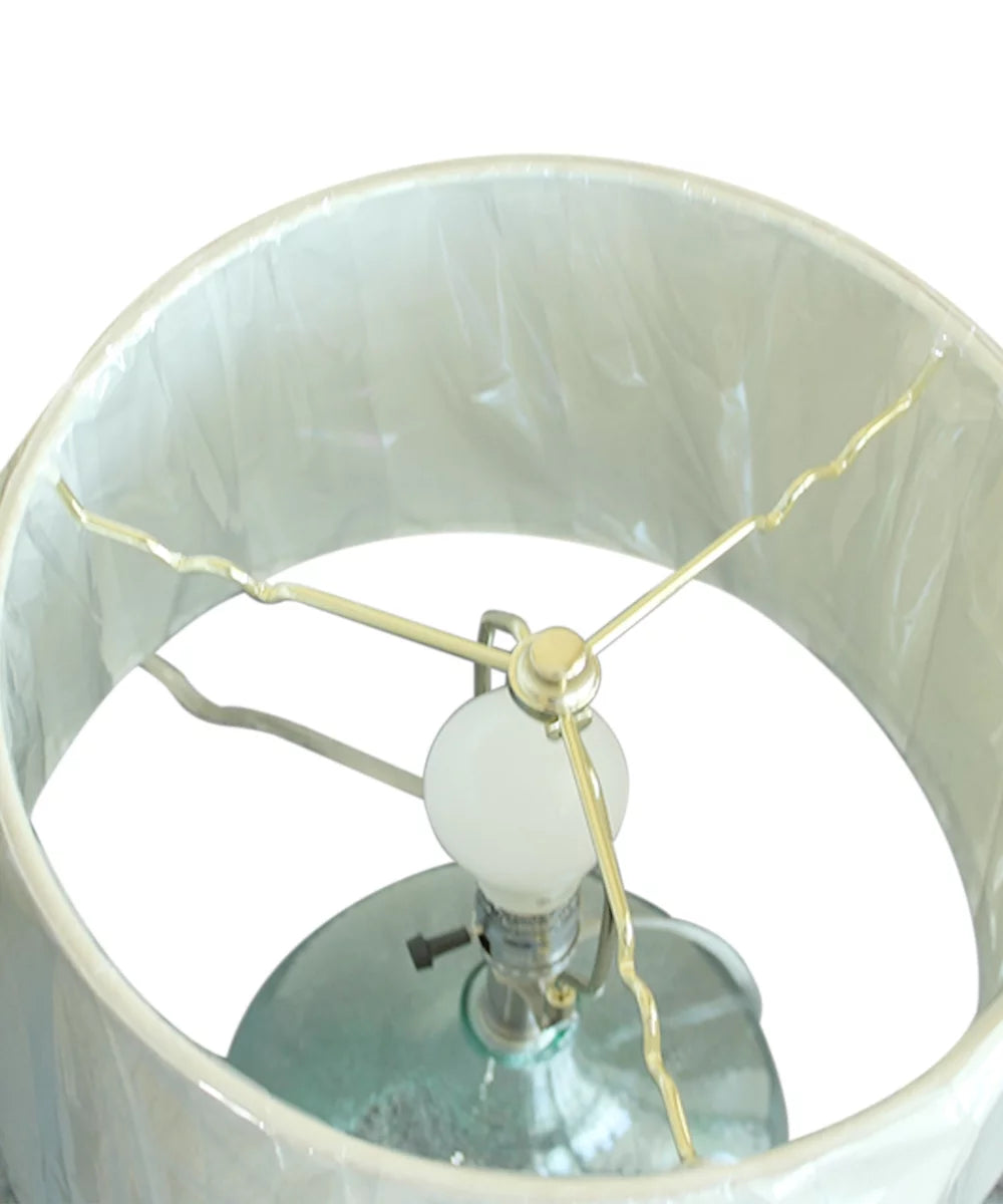 19" Hand-Blown Aqua Green Sea Glass Table Lamp with White Linen Drum Shade C761