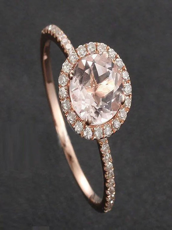 1.50 carat Round Cut Morganite and Diamond Halo Bridal Wedding Ring Set in Rose Gold O194