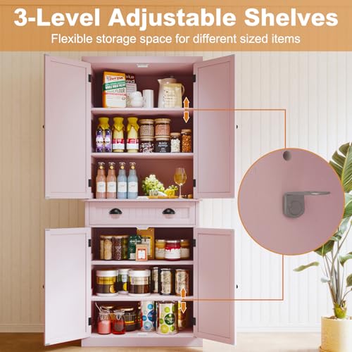 Green Kitchen Pantry Storage Cabinet with Drawer and Adjustable Shelves I24766