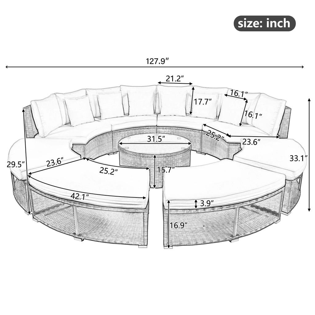 9-Piece Rattan Wicker Sectional Sofa Set with Cushions Q92442
