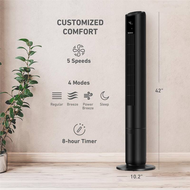 Black 5 Speed Wi-Fi Digital Tower Fan I341067
