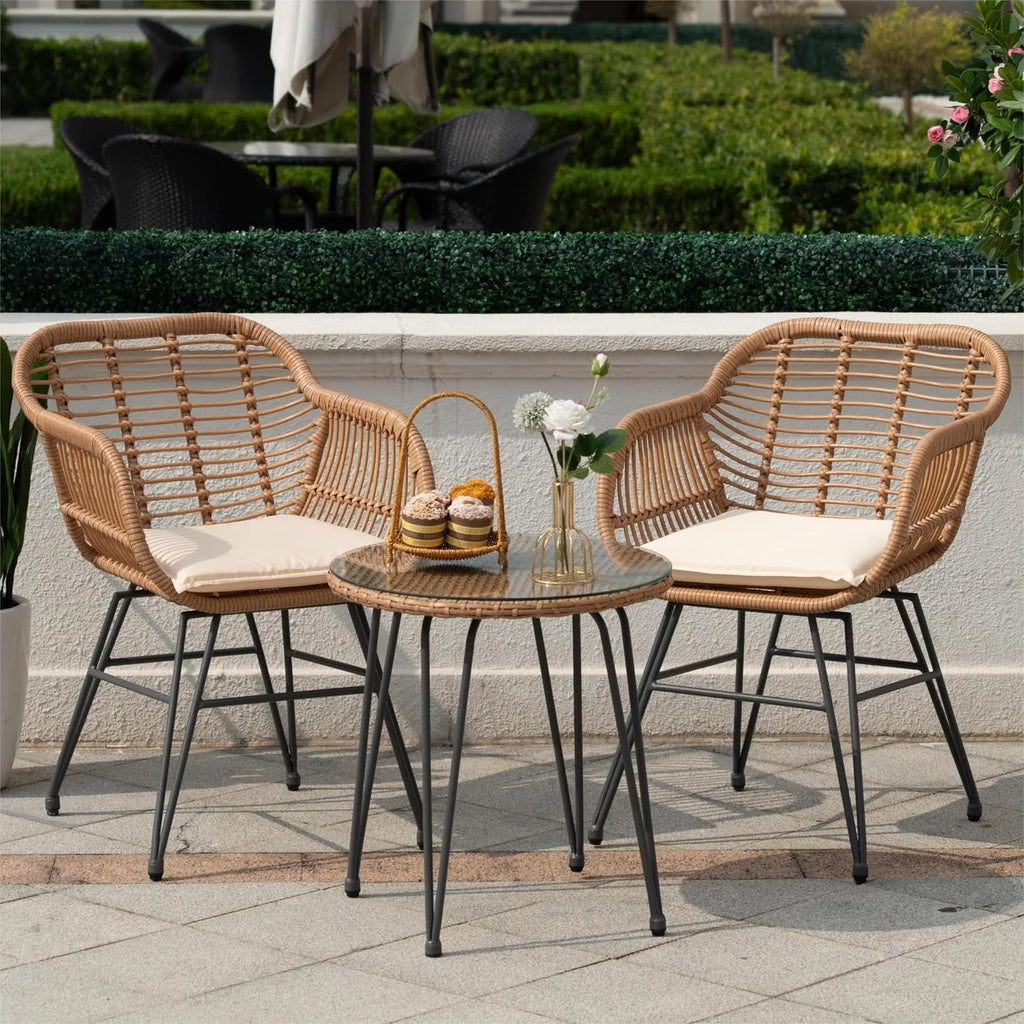 3 Piece PE Rattan Wicker Bistro Set with Cushions Z8383