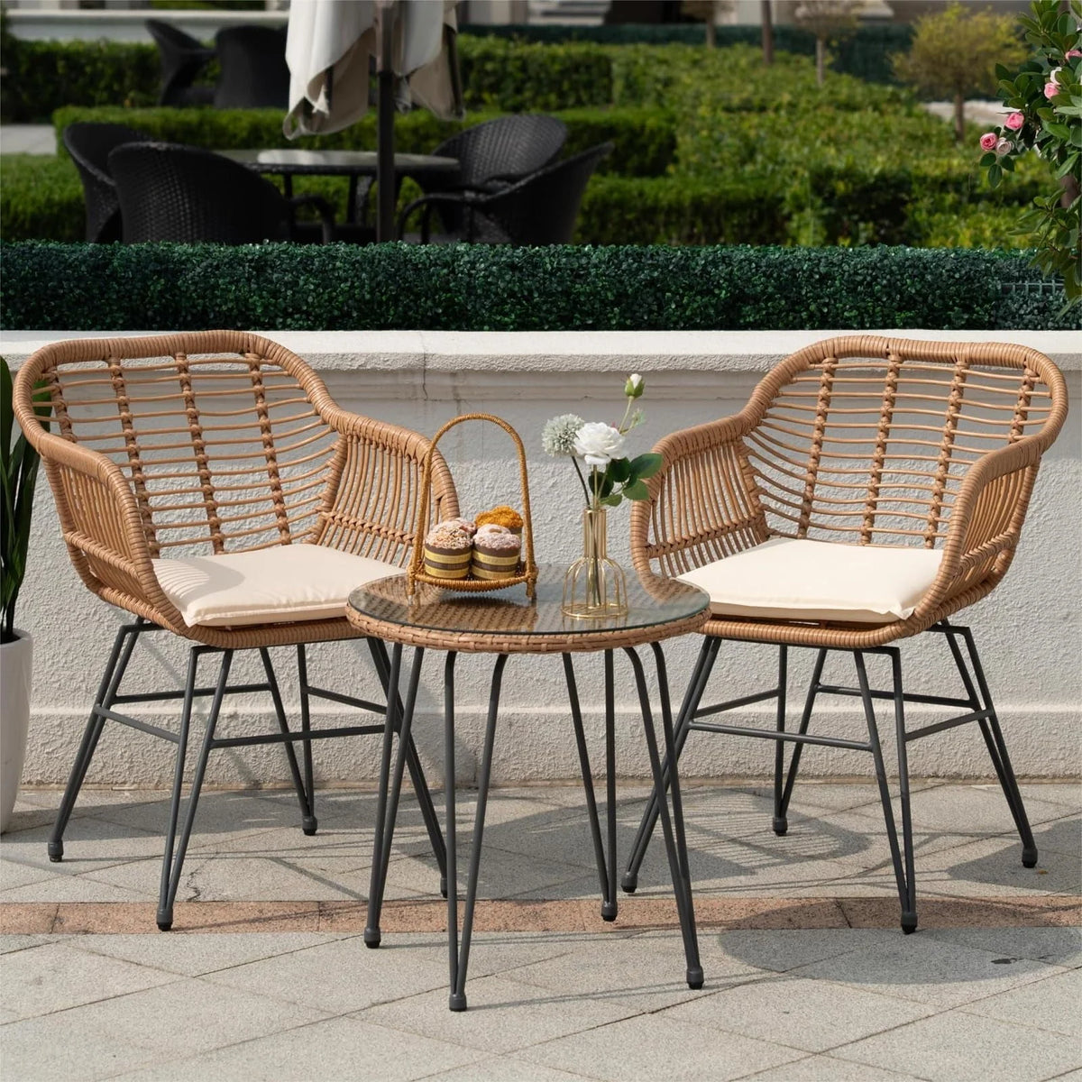 3 Piece PE Rattan Wicker Bistro Set with Cushions Z8383