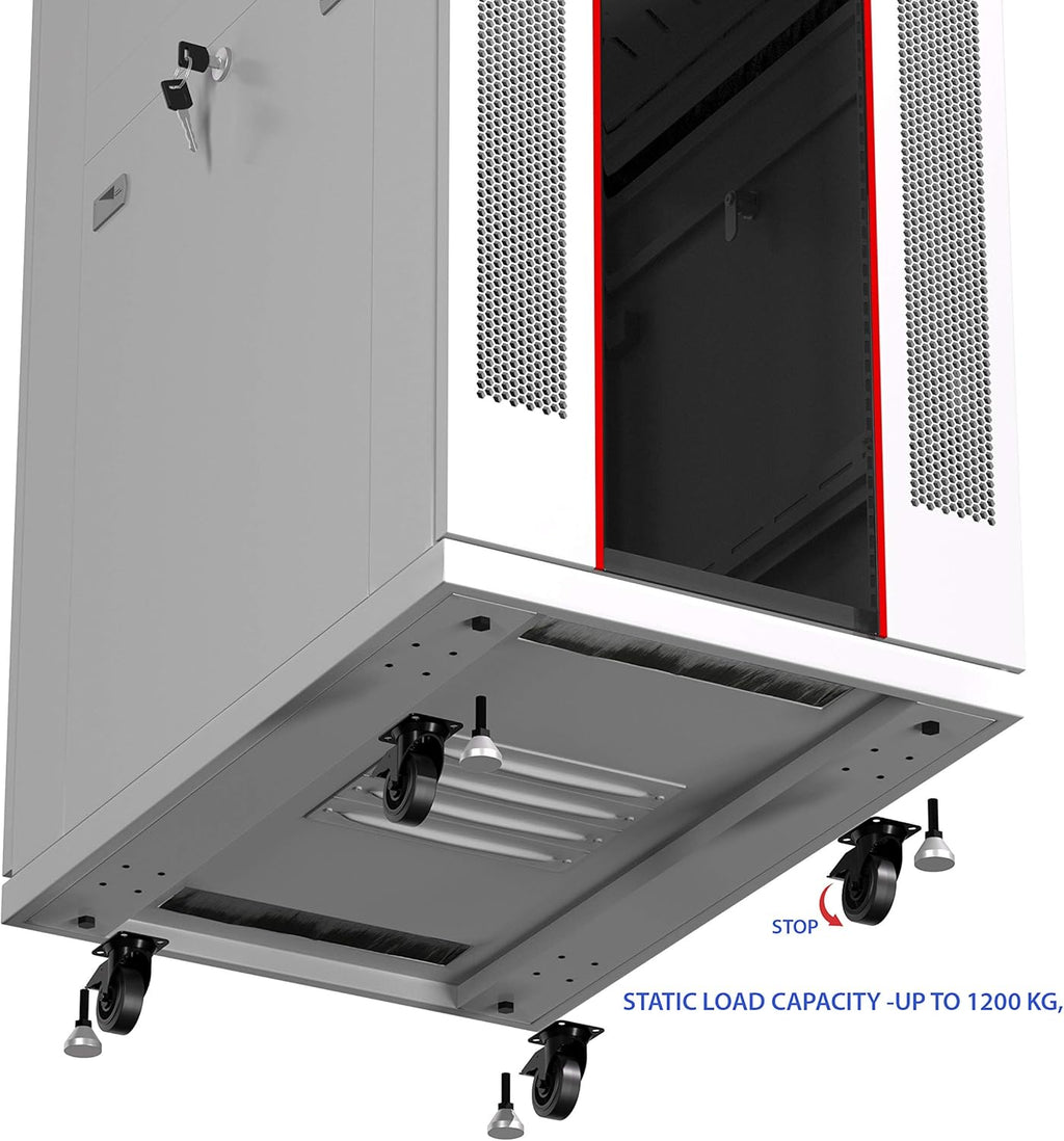18U Locking Server Rack Cabinet with Casters, Shelf, Cooling Fan, Thermostat, PDU, Light Grey T7100