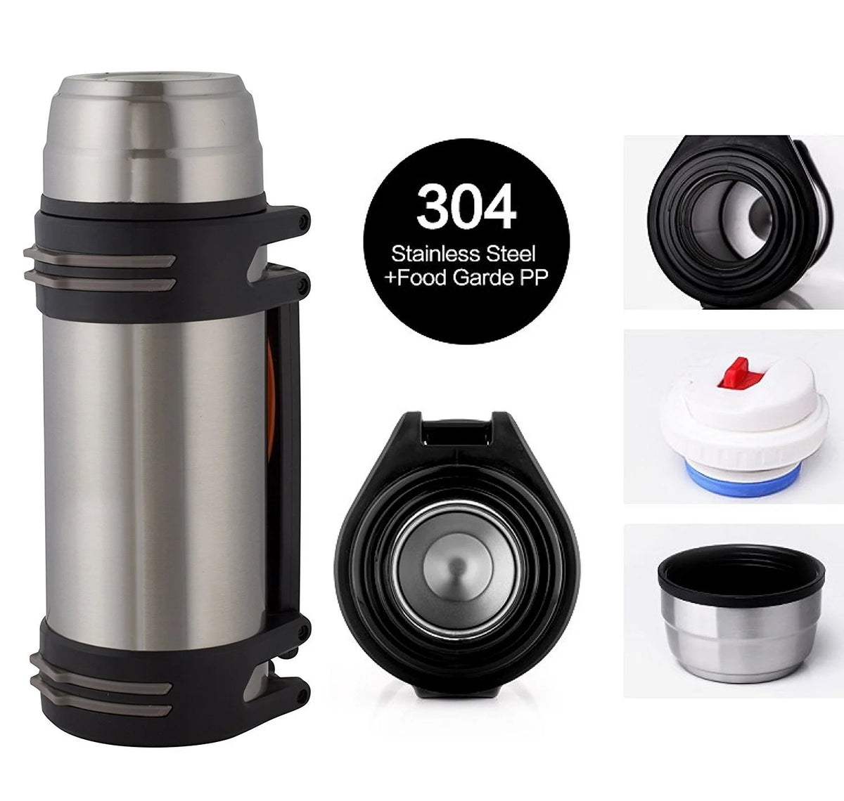 Large Stainless Steel Double Wall Vacuum Insulated Beverage Bottle with Plastic Drinking Mug K391085