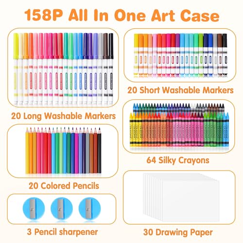 158 Pcs Art Supplies Kit with Crayons, Colored Pencils, Markers N397237