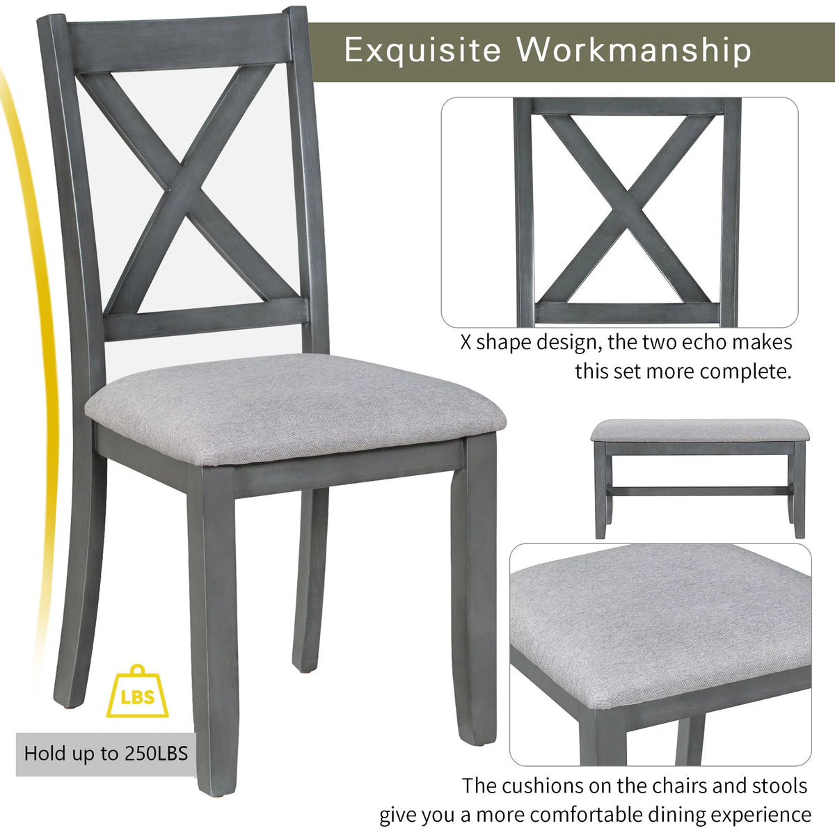 Gray Foldable Dining Table Set for 6 W5565