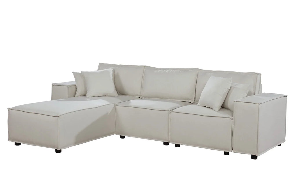 Beige Linen Sofa with Reversible Chaise A19521