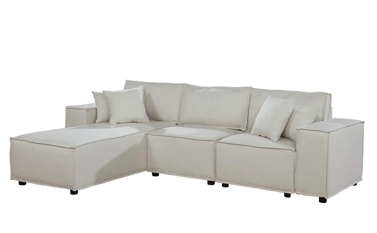 Beige Linen Sofa with Reversible Chaise A19521