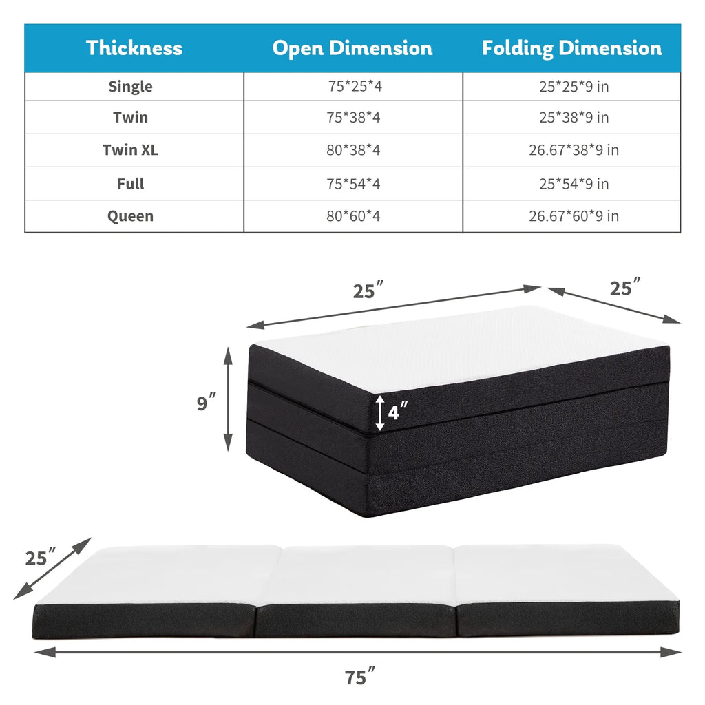 Queen Size 4 inch Tri-fold Memory Foam Mattress Z399