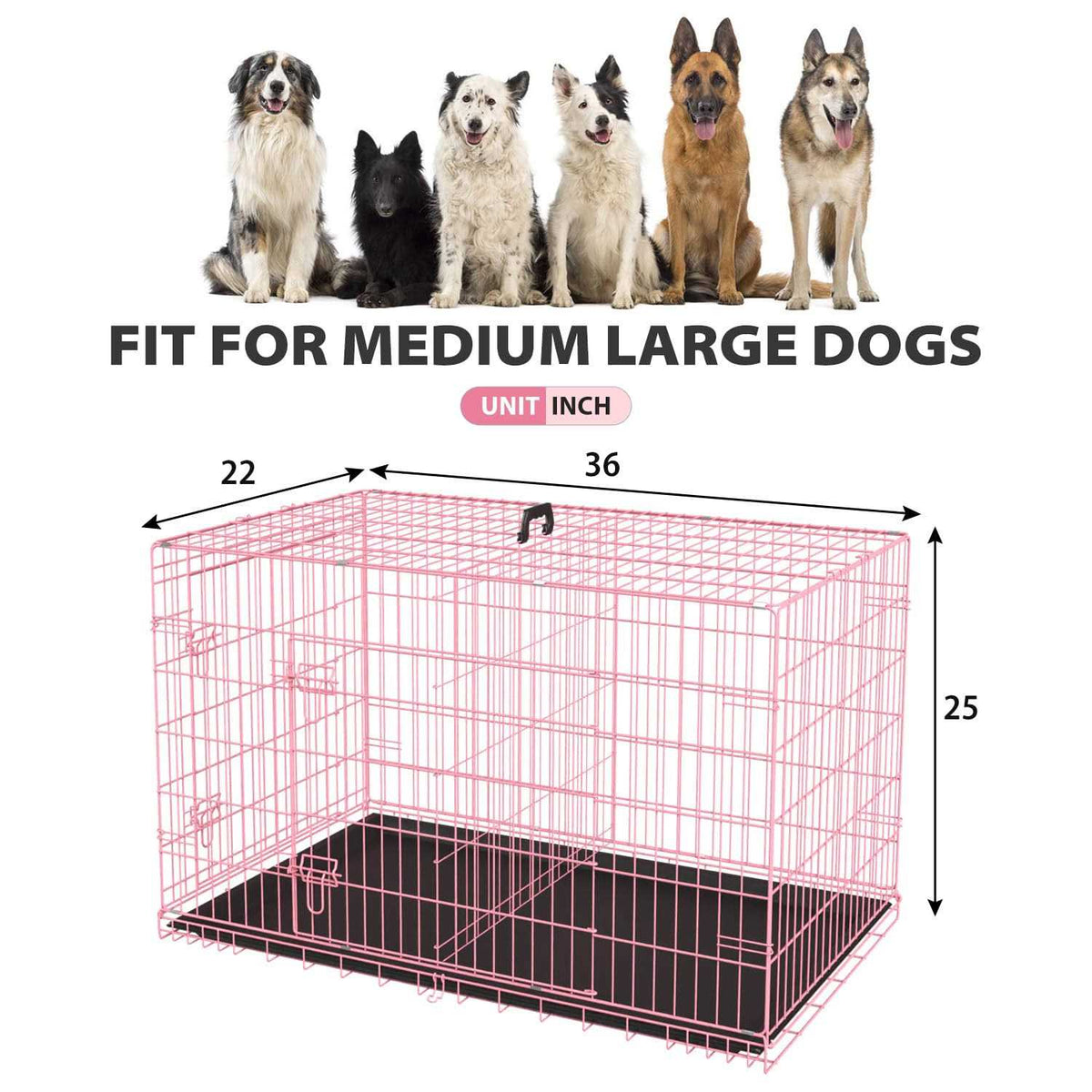 24,30,36,42,48 Inch Folding Wire Dog Crate with Double-Door A672778