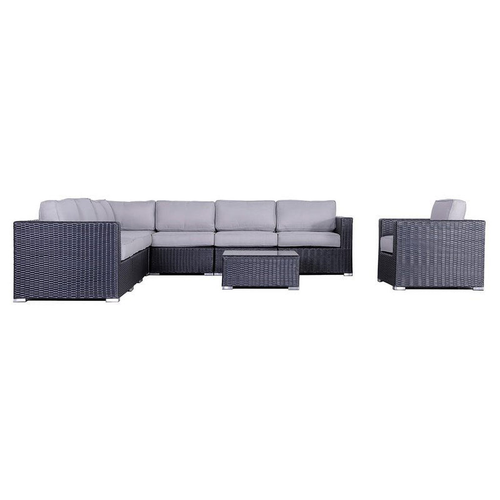 Black Wicker Sectional Set with Cushions P543