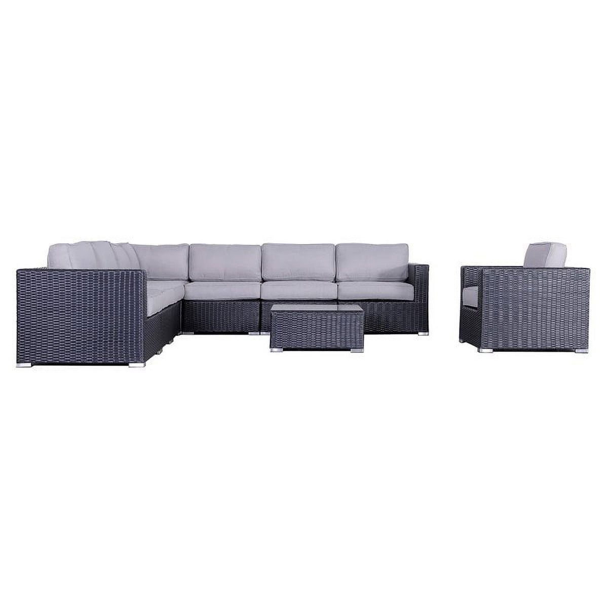 Black Wicker Sectional Set with Cushions P543