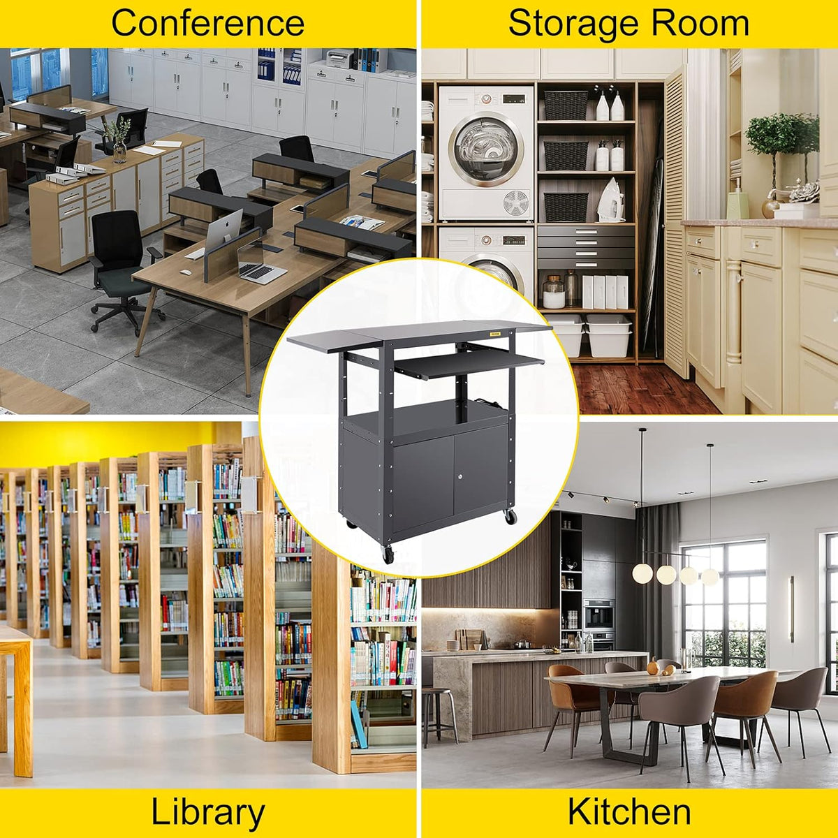 Height Adjustable Steel Media Cart with Locking Cabinet K417