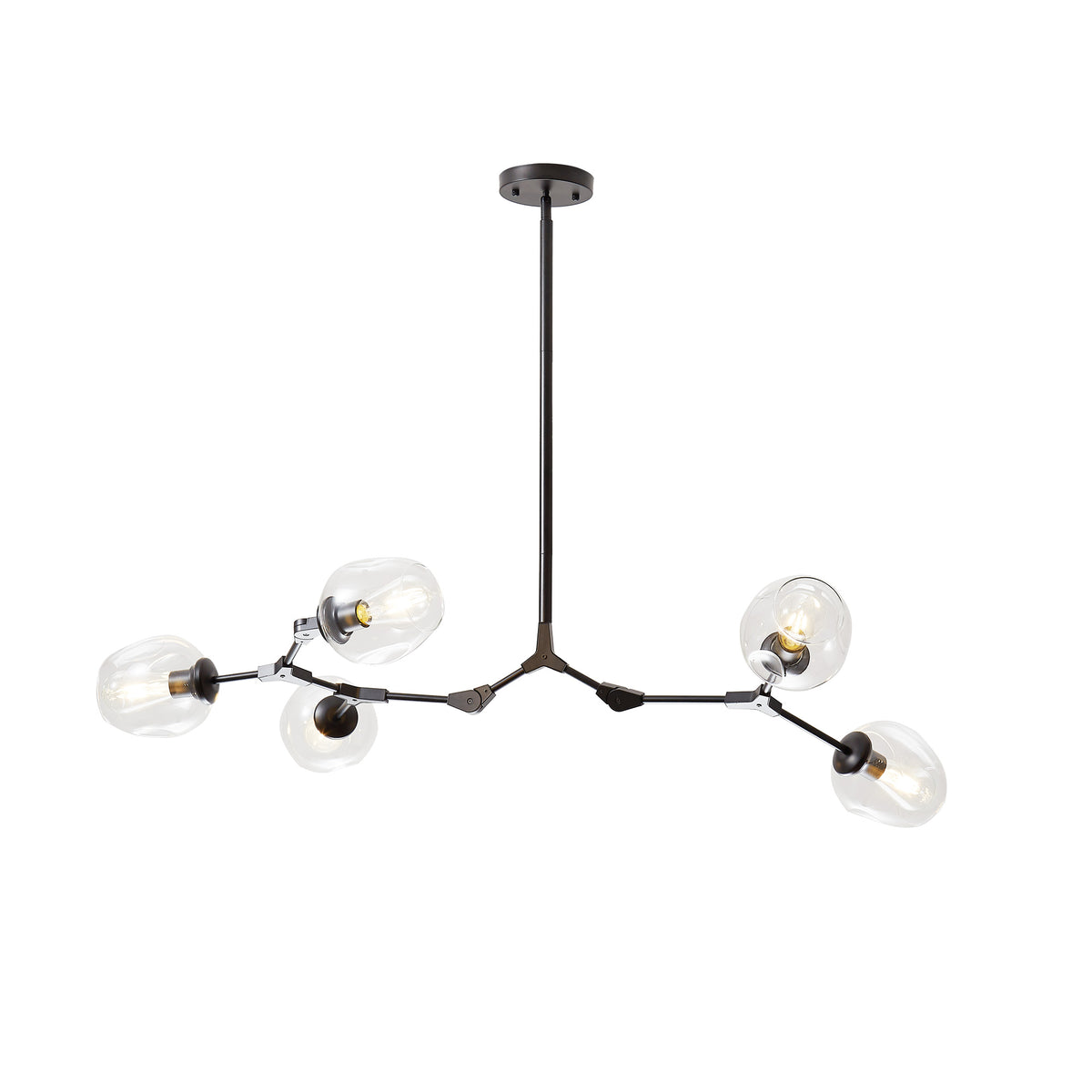 5-Light Clear Glass Linear Chandelier in Black Finish E46462