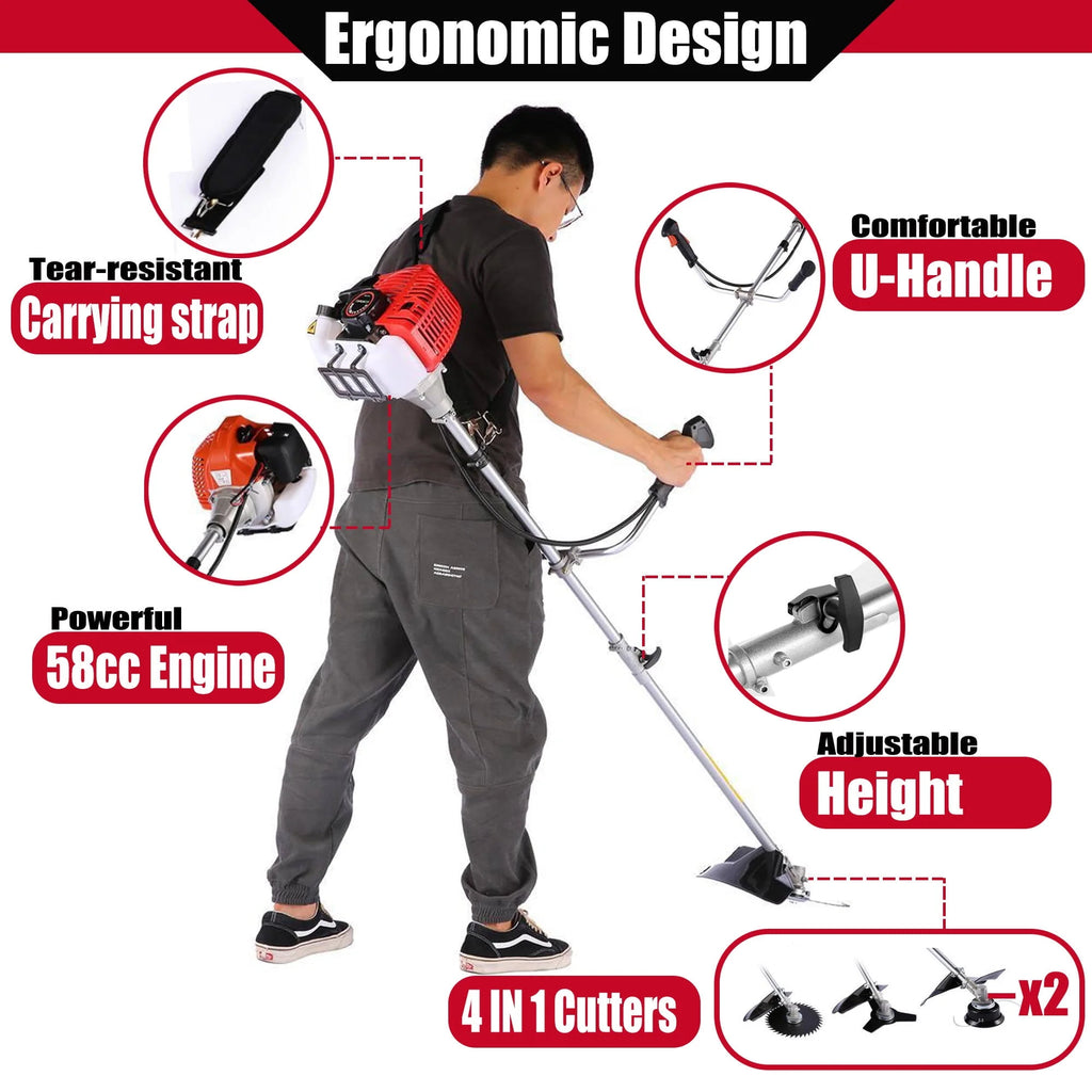 58CC Gas String Trimmer with 4 Detachable Heads H722