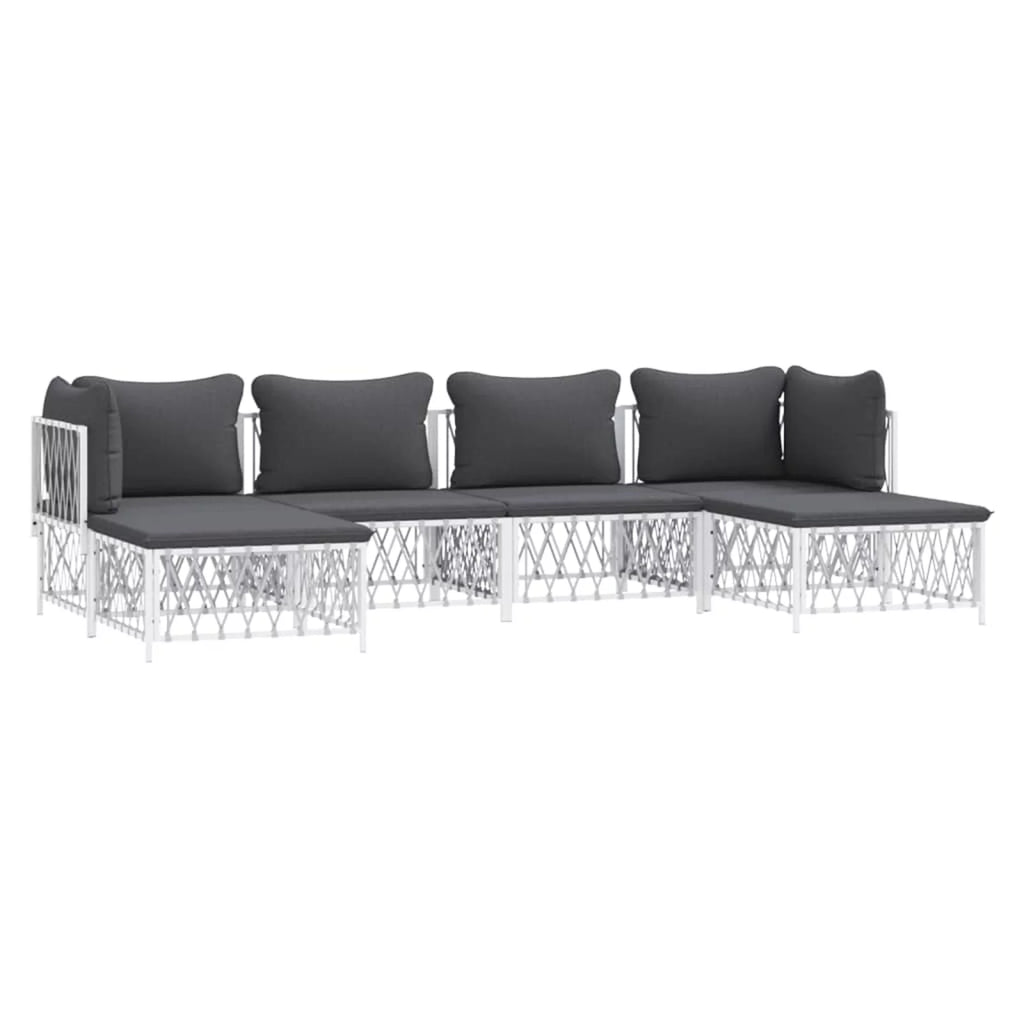 6 Piece Patio Set with Cushions White Steel S786626