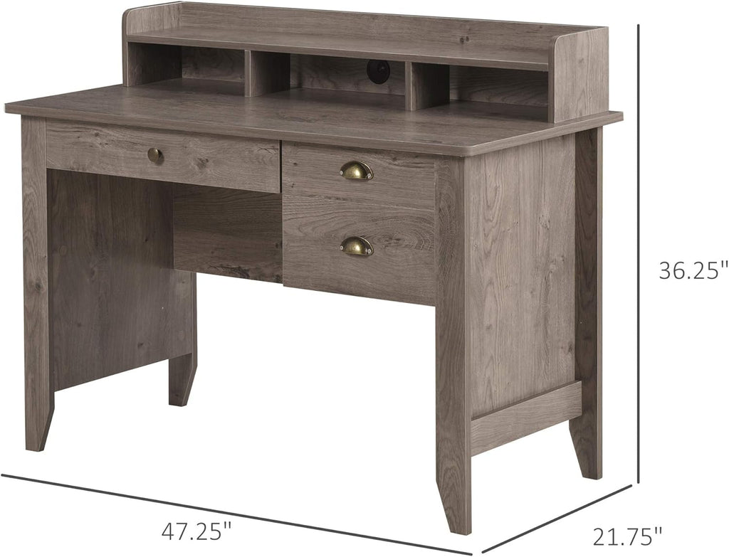 Grey Computer Desk with Hutch 3 Drawers F87175
