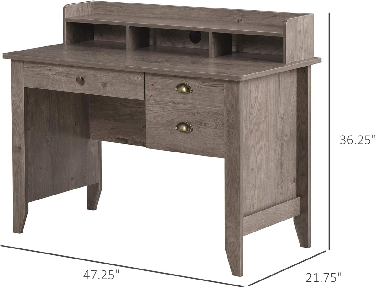 Grey Computer Desk with Hutch 3 Drawers F87175