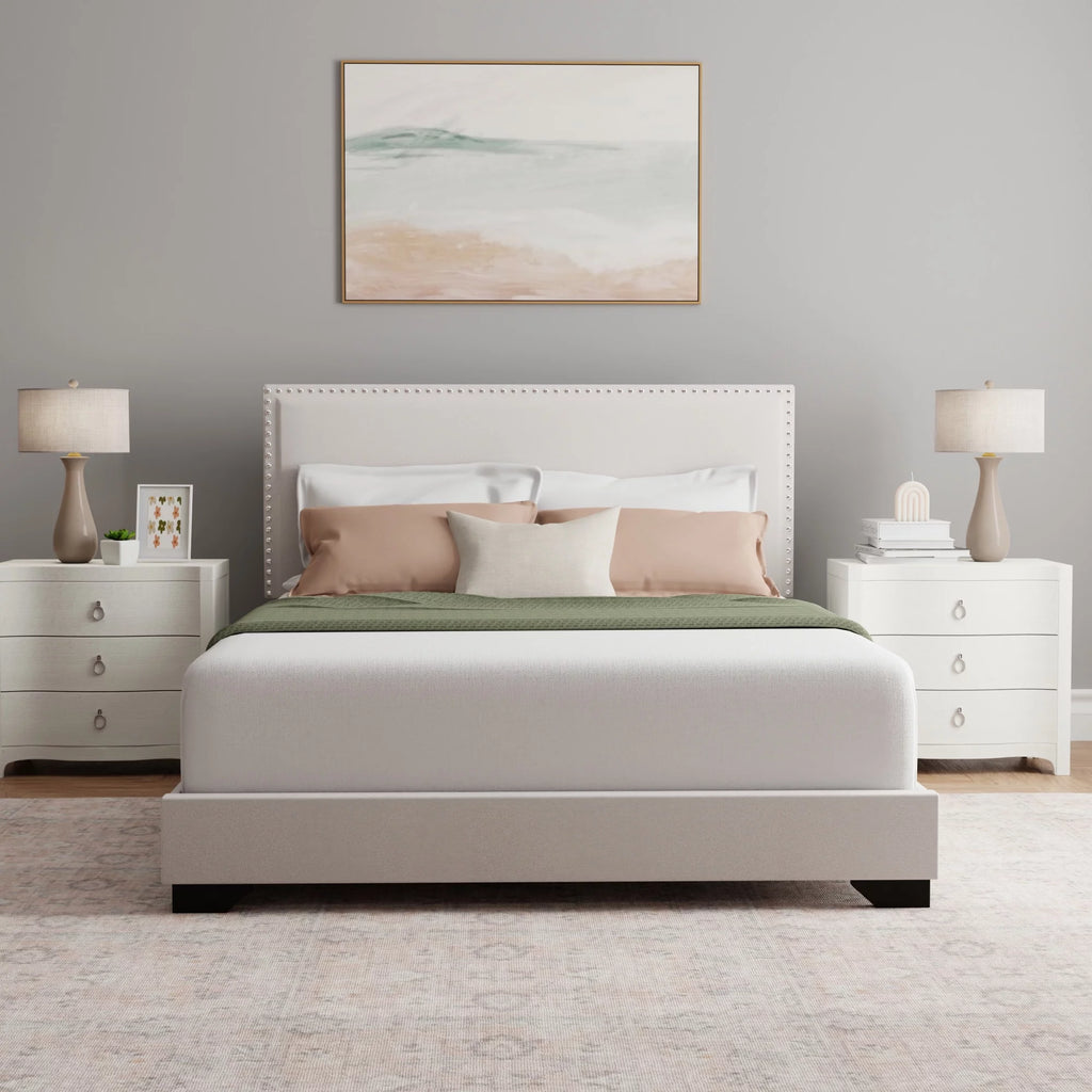 Cream Upholstered Full Platform Bed A41826