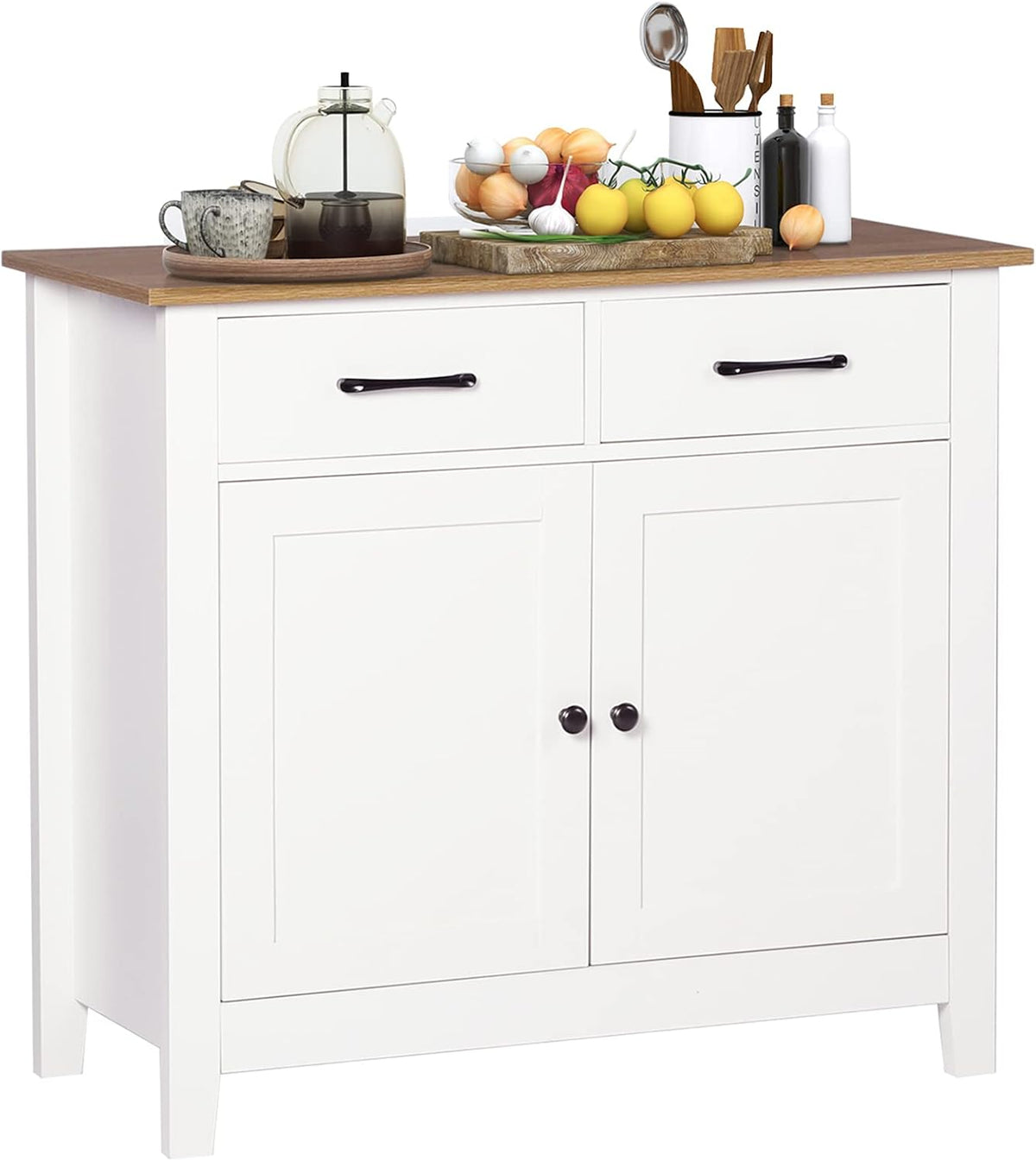 Ivory White Kitchen Sideboard Buffet Storage Cabinet with 2 Drawers J655688