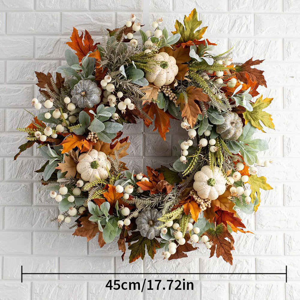 18" Artificial Fall Wreath with Pumpkins Berry Maples Leaves S334315