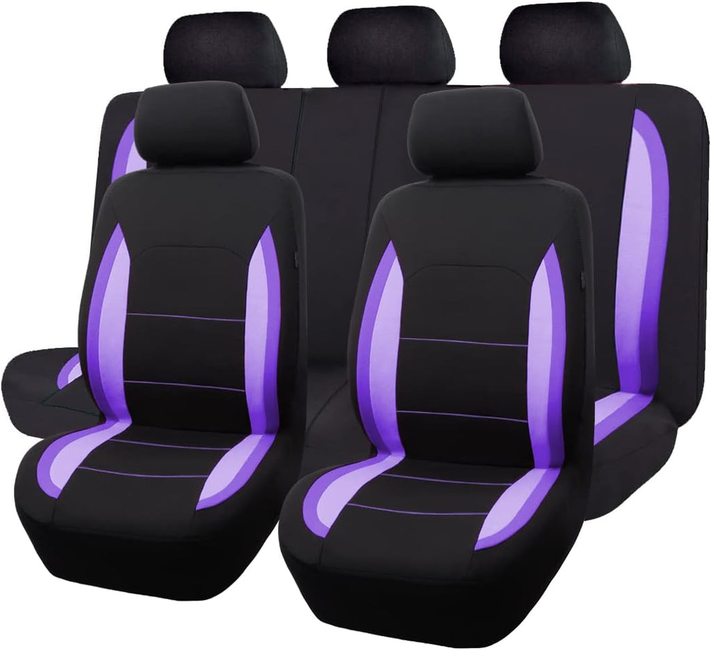 Black Purple Polyester Car Seat Covers Full Set Low Back Pack of 2 H6740