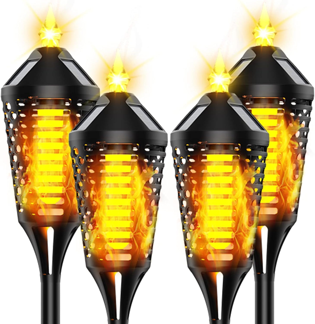 Waterproof LED Solar Torch Lights with Flickering Flame, 4 Pack I371852