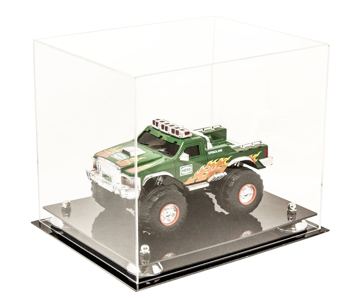 Clear Acrylic Display Case - Medium Rectangle Box with Gold Risers 12.25 inch x 10 inch x 10.5 inch F439209