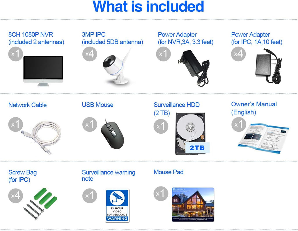 15.6 IPS Monitor 4PCS 3MP Camera Wireless Security Camera System with 2TB HDD U41677