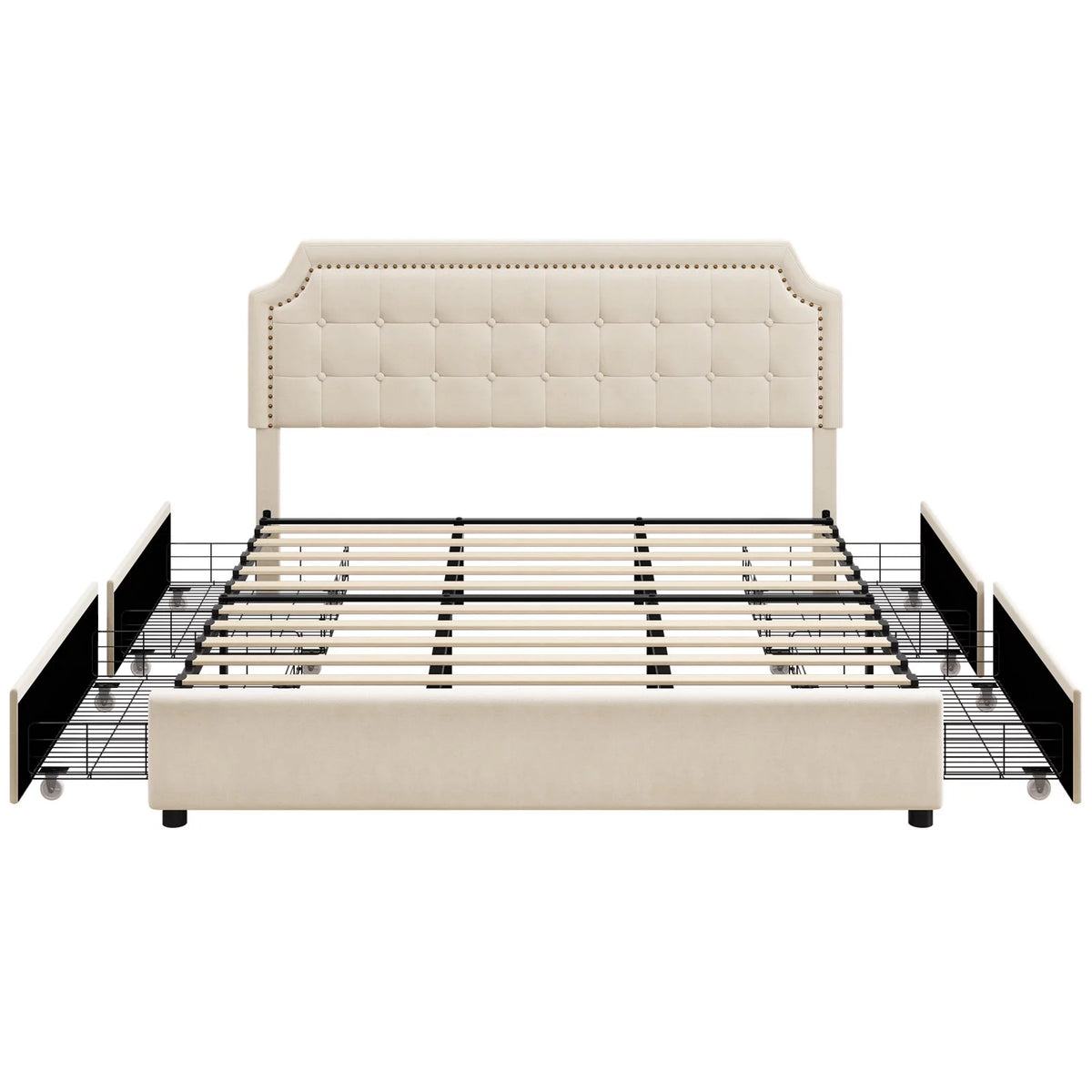 Queen Size 4 Drawer Black PU Leather Platform Bed N3083