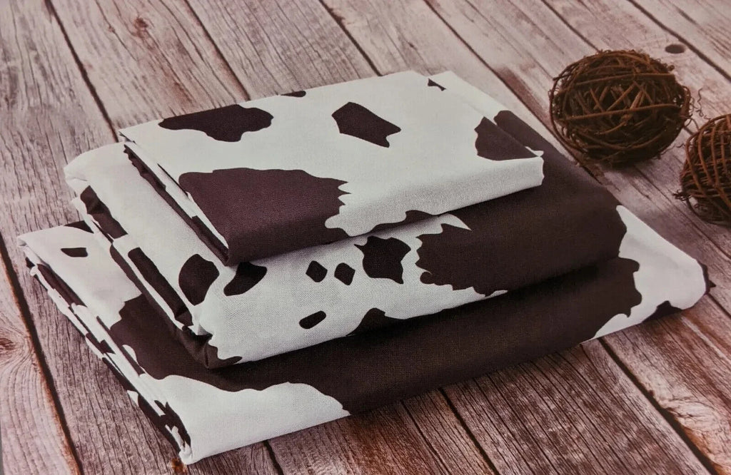 Brown & White Cow Hide Print Twin Size Sheet Set T677772