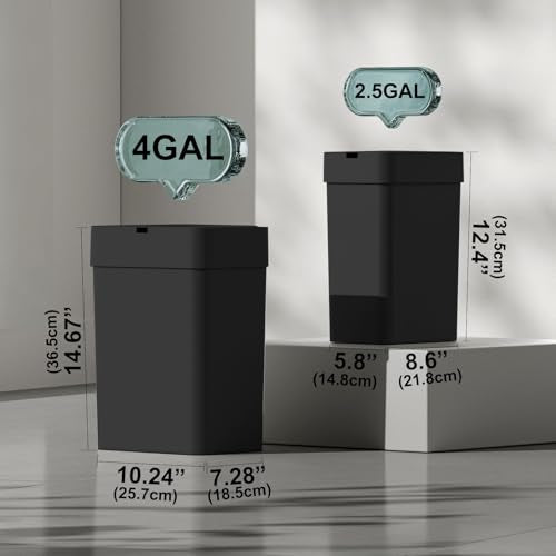 2 Pack Automatic Motion Sensor Trash Can, 2.5 Gallon + 4 Gallon White V68441