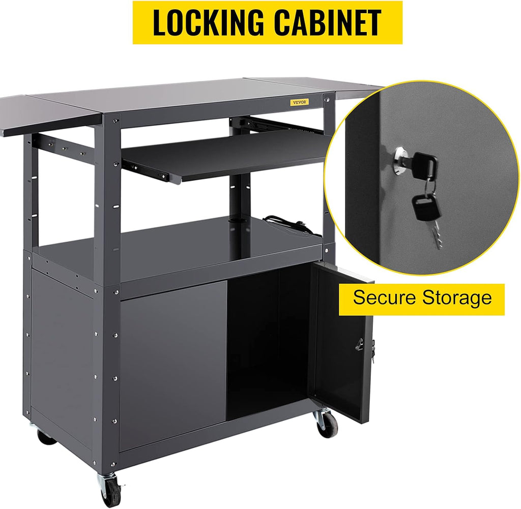 Height Adjustable Steel Media Cart with Locking Cabinet K417