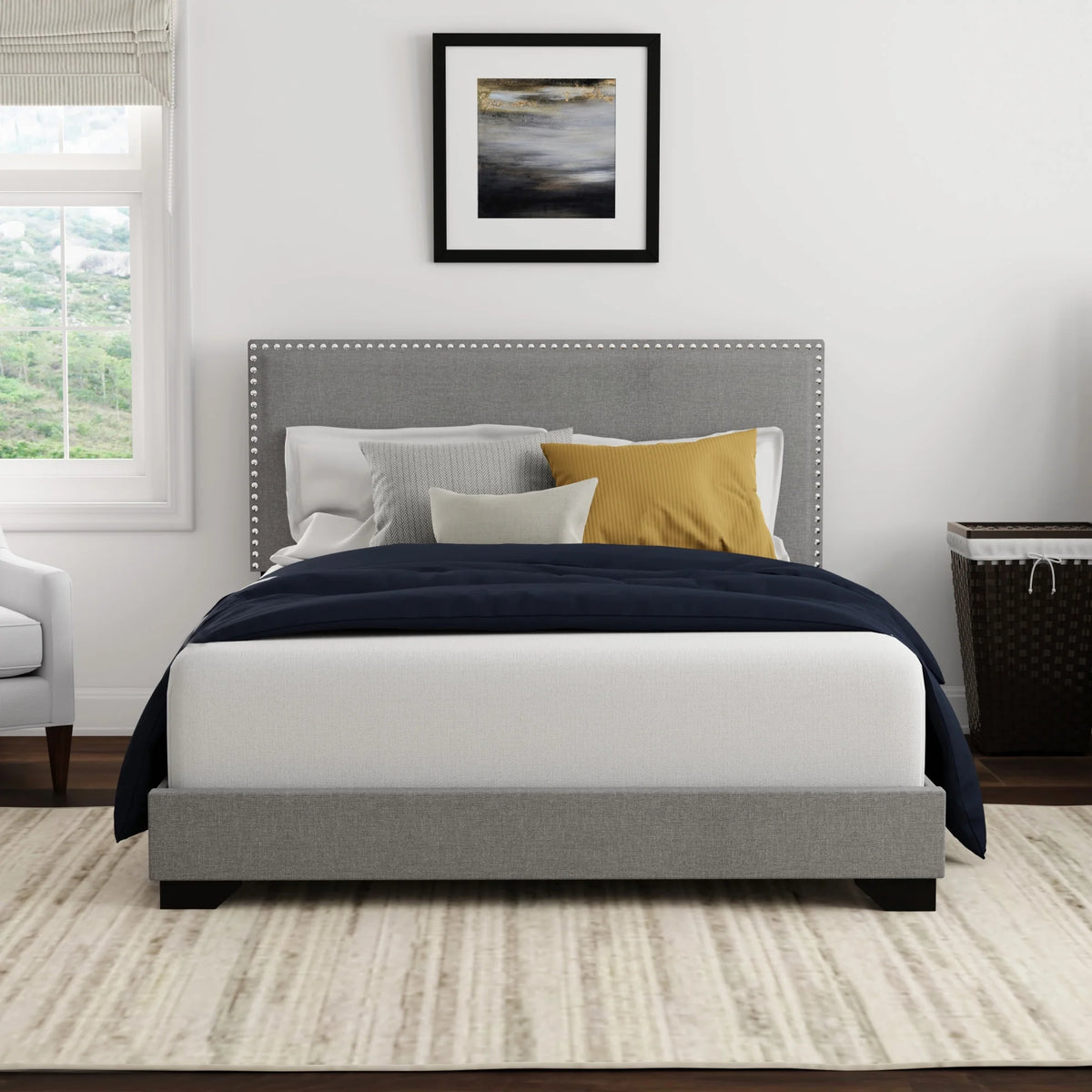 Cream Upholstered Full Platform Bed A41826