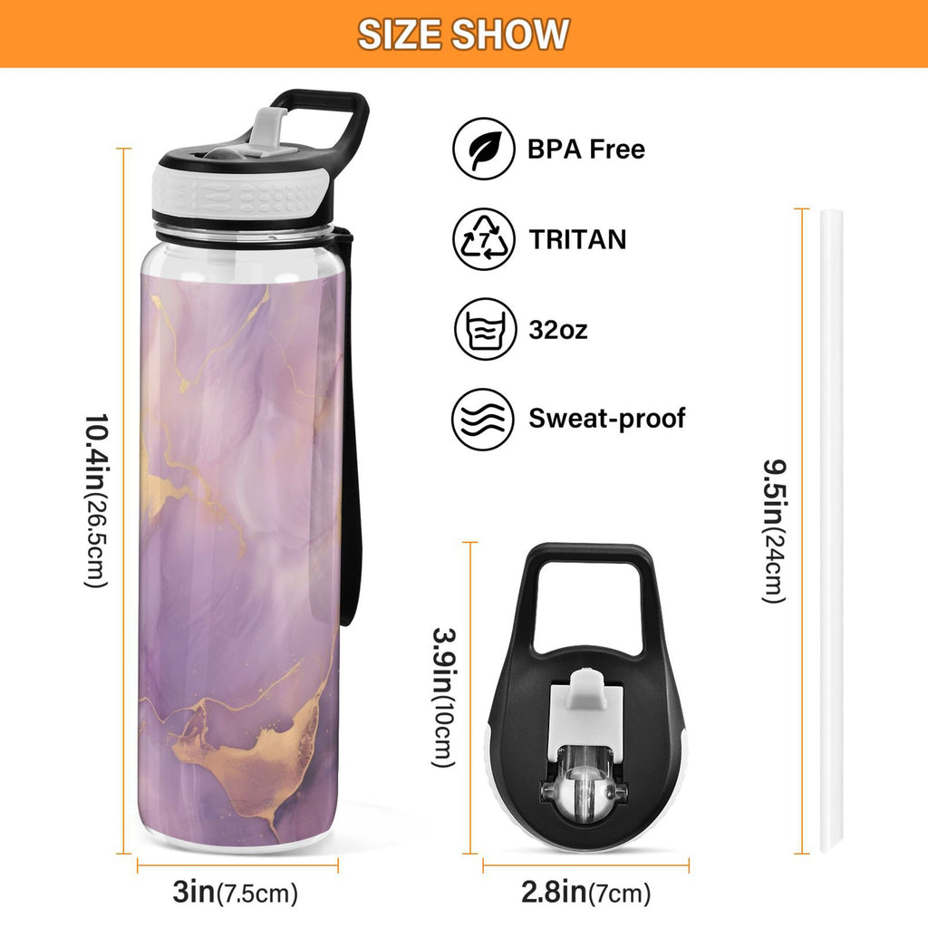 Purple and Gold Marble 32oz Tritan Leakproof Sports Bottle with Straw O118