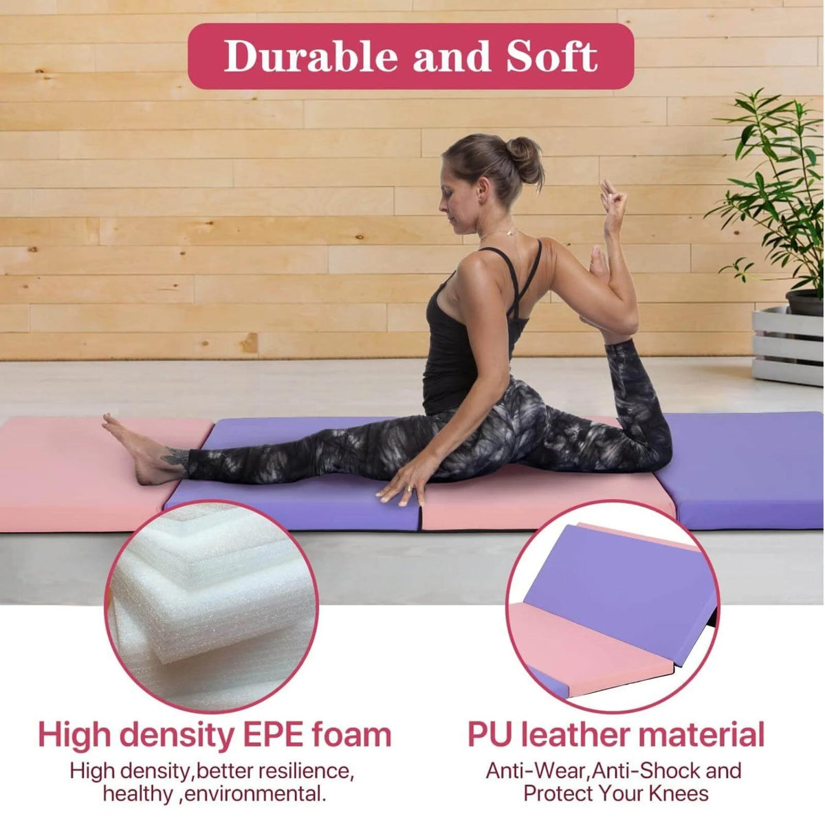 4-Folding Gymnastics Mat 6x4x2 with Carrying Handles W5778