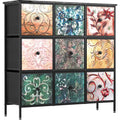 Black 9 Drawer Dresser with Steel Frame and Wood Top Z989