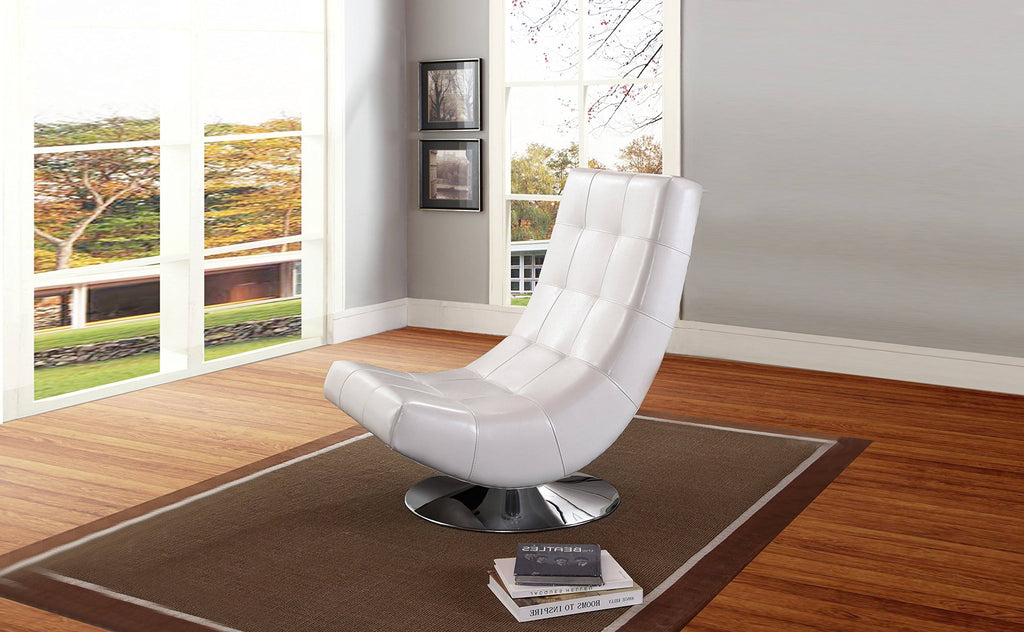 White Faux Leather Swivel Chair with Metal Base S4547