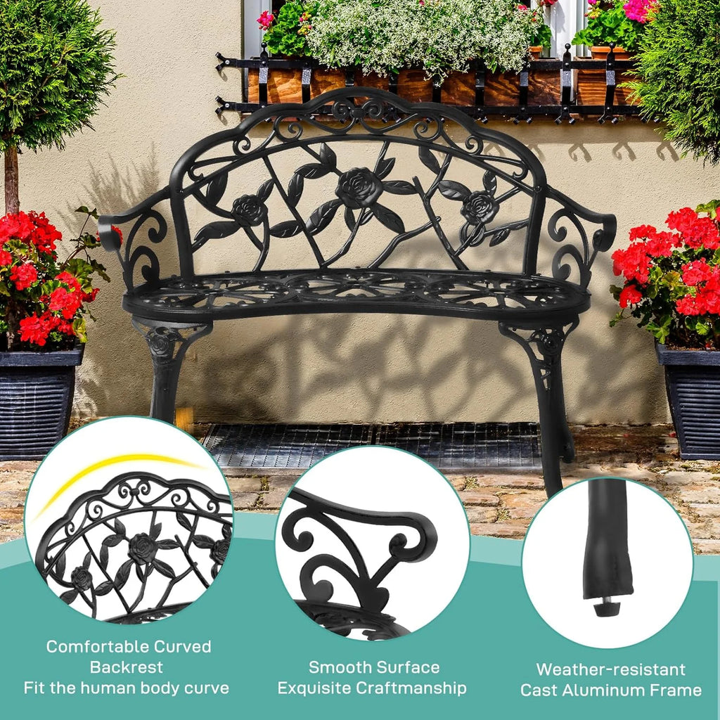 38.5" Metal Rose Bench X8763
