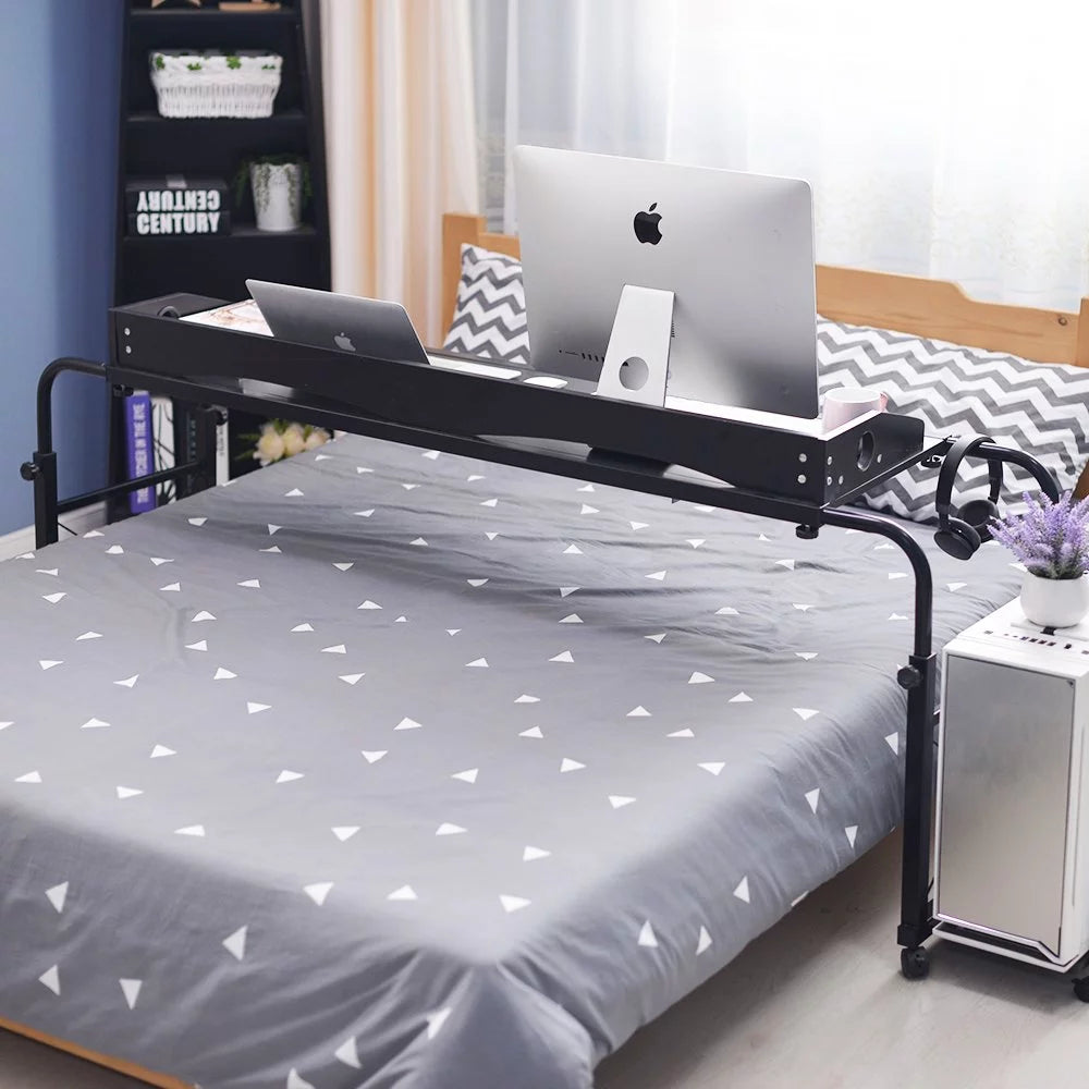55.1" Adjustable Height Overbed Desk with Wheels Black N4516