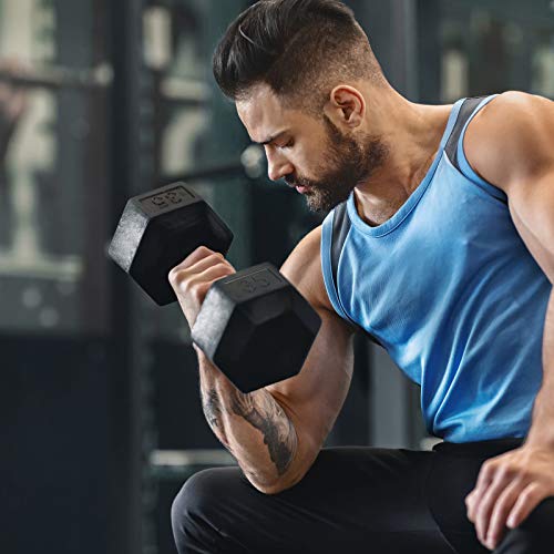 Rubber Encased Hex Dumbbells with Metal Handle, 5-65lbs R769