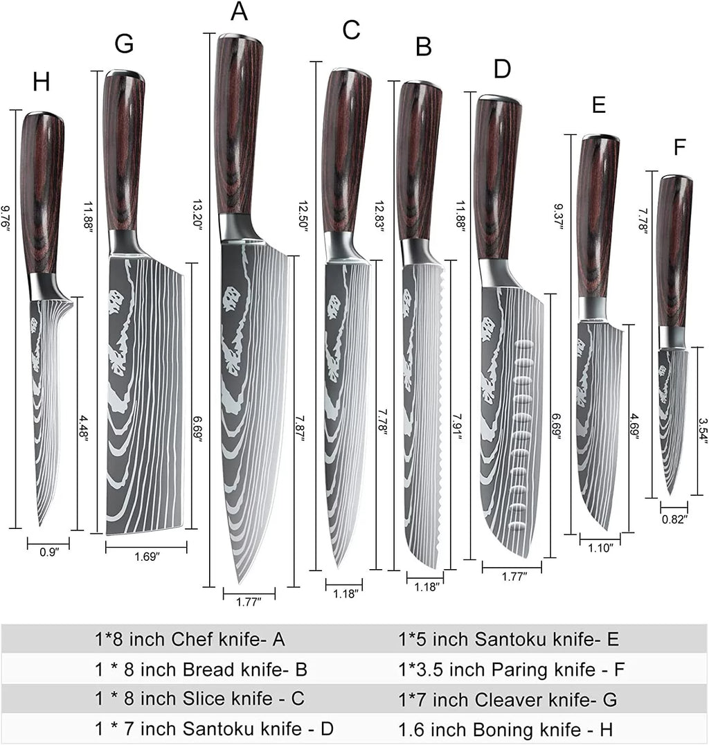 8 Pieces 3.5-8 Inch 440A Stainless Steel Kitchen Chef Knife Set A615129