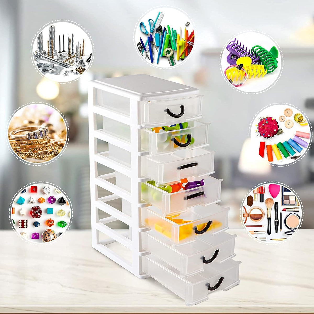 7 Clear Desktop Drawer Storage Container J80991