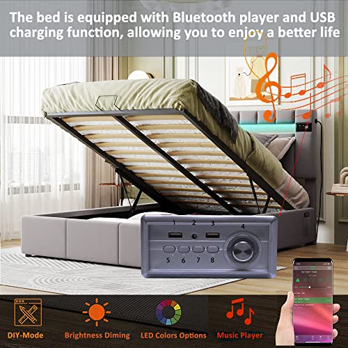 Queen Velvet Upholstered Storage Bed with LED Light S726